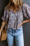 Printed Tie Neck Half Sleeve Blouse - Trendsi - Flyclothing LLC