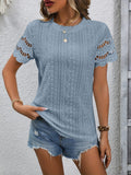Full Size Eyelet Round Neck Short Sleeve Top - Trendsi