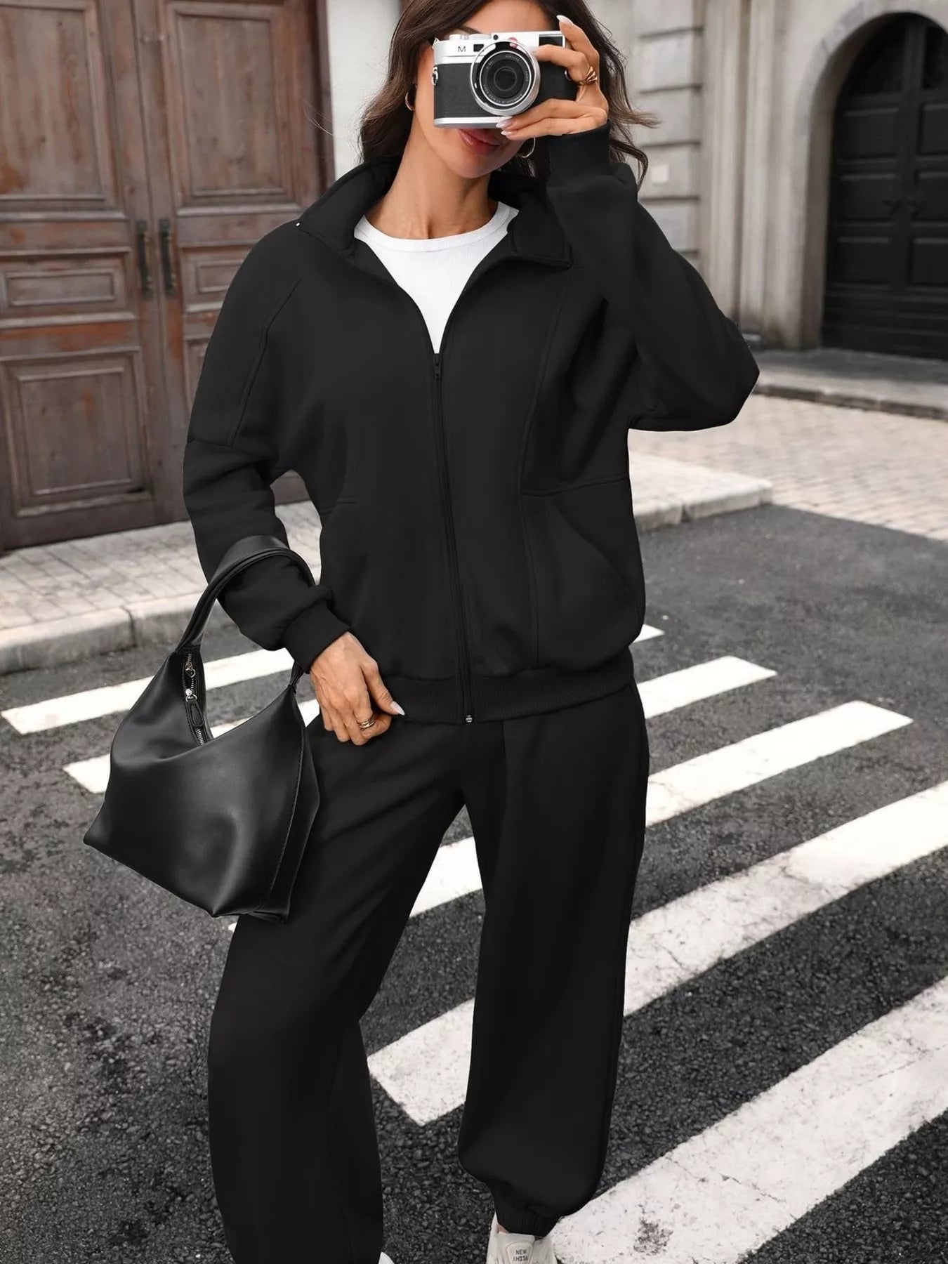 Zip-Up Long Sleeve Top and Pants Set - Trendsi - Flyclothing LLC
