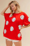 BiBi Sequin Baseball Drop Shoulder Short Sleeve T-Shirt - Trendsi - Flyclothing LLC