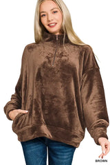 Zenana Faux Fur Half Zip Pocket Pullover - Trendsi - Flyclothing LLC