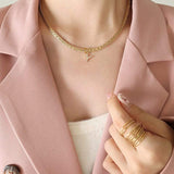 Brass Inlaid Zircon Letter Pendant Necklace - Trendsi - Flyclothing LLC
