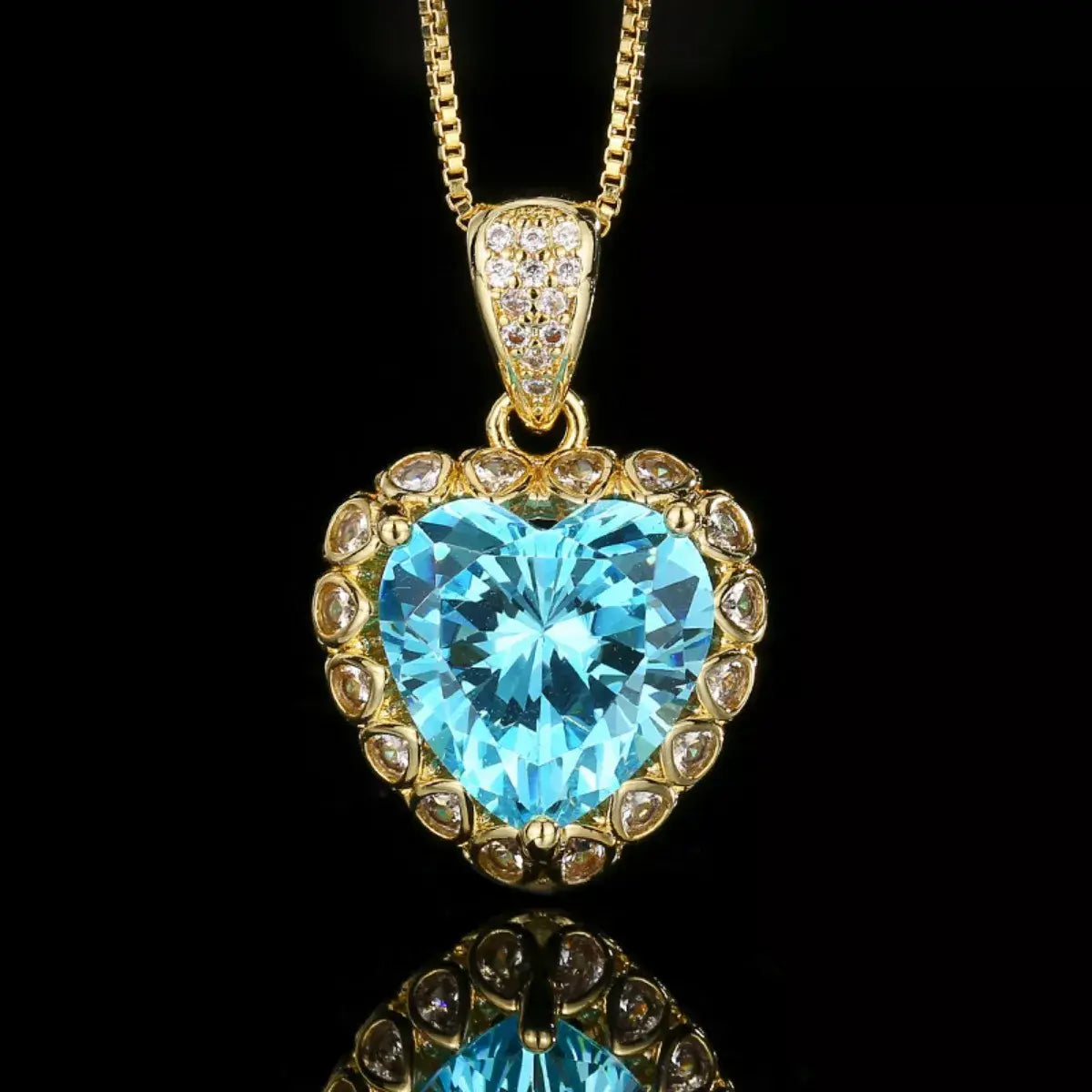Heart-Shaped Aquamarine Pendant Necklace - Trendsi - Flyclothing LLC