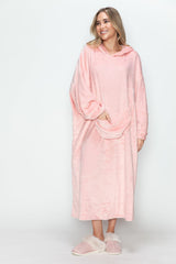 Double Take Full Size Pocketed Hooded Midi Lounge Dress - Trendsi