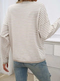 Striped Round Neck Dropped Shoulder Sweater - Trendsi - Flyclothing LLC