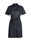 Full Size Zip Front Short Sleeve Denim Dress Plus Size - Trendsi - Flyclothing LLC