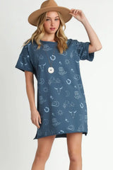 Umgee Full Size French Terry Short Sleeve Round Neck Dress Plus Size - Trendsi - Flyclothing LLC