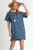 Umgee Full Size French Terry Short Sleeve Round Neck Dress Plus Size - Trendsi