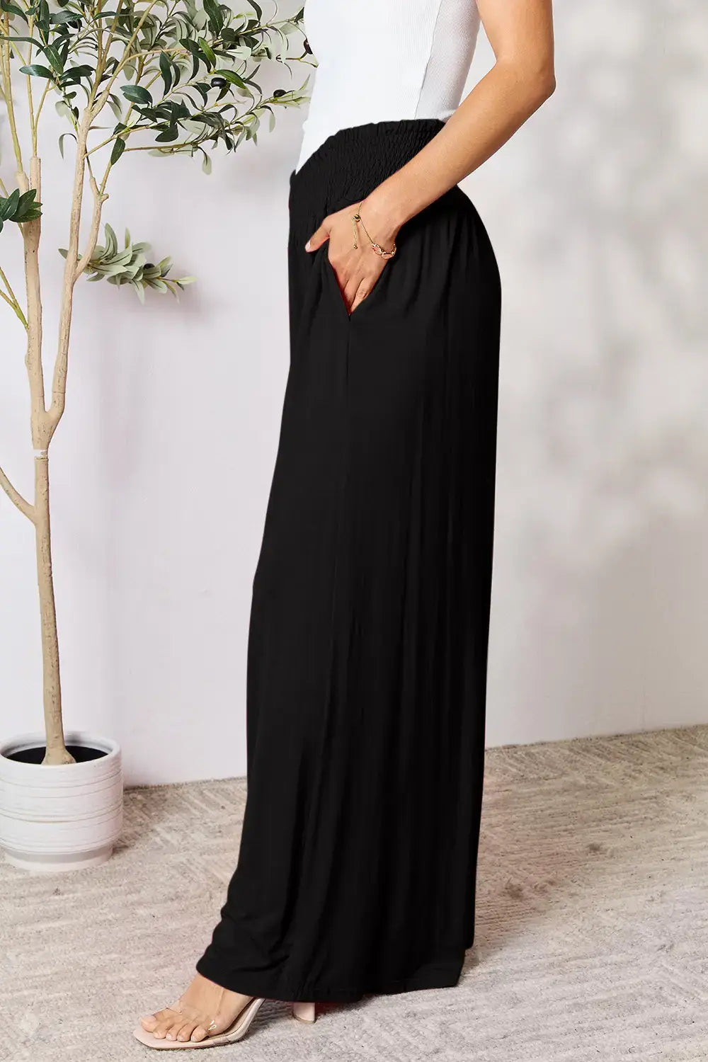 Basic Bae Full Size Smocked Wide Waistband Wide Leg Pants - ShopBasicbae - Flyclothing LLC