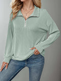 Double Take Striped Half Zip Long Sleeve T-Shirt - Trendsi - Flyclothing LLC