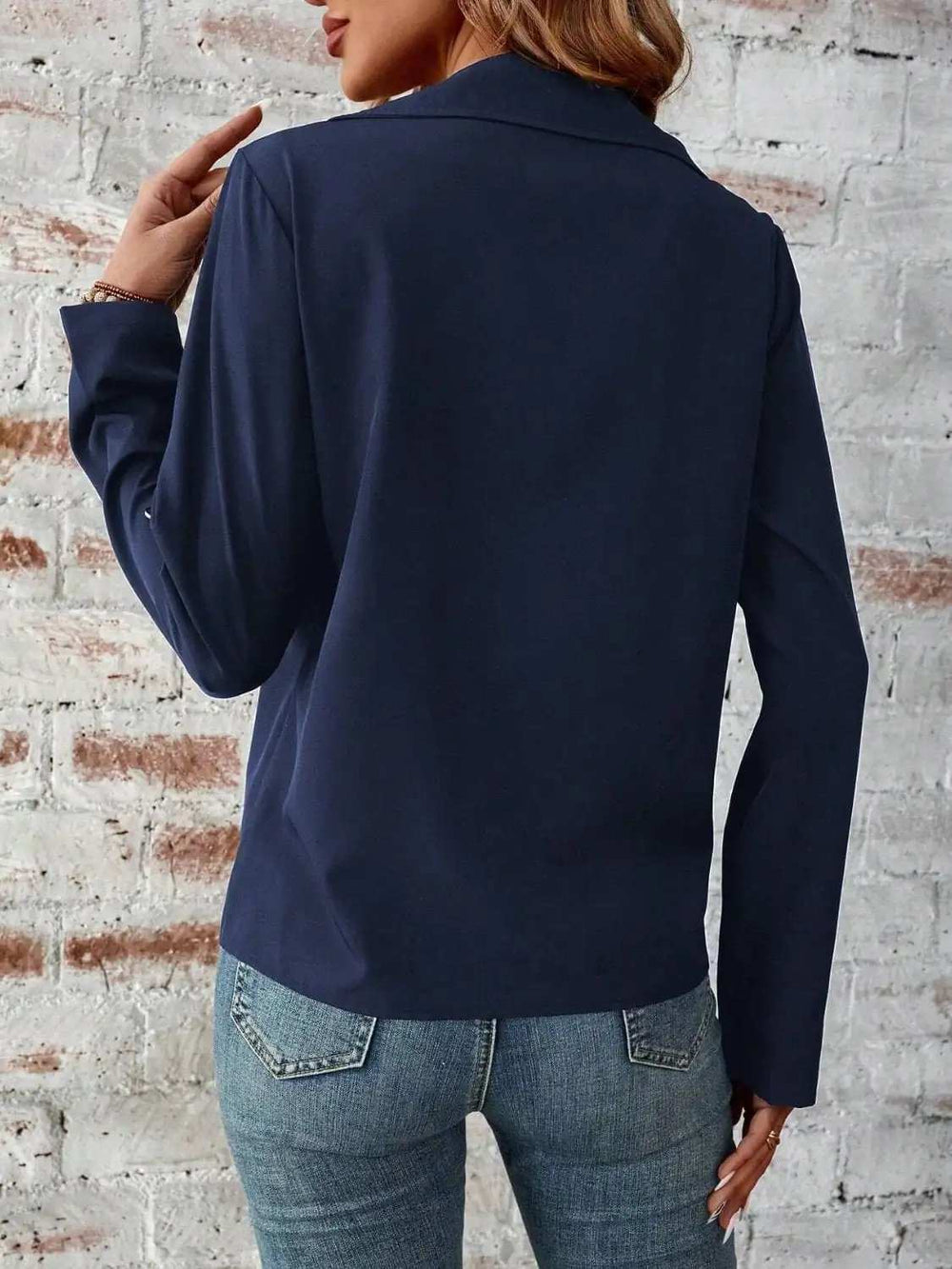 Zip Up Collared Neck Roll-Tab Sleeve Jacket - Trendsi - Flyclothing LLC