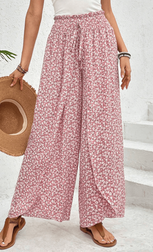 Slit Printed Wide leg Pants - Trendsi