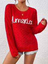 Letter Round Neck Long Sleeve Sweater - Trendsi - Flyclothing LLC