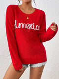 Letter Round Neck Long Sleeve Sweater - Trendsi