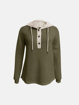 Full Size Waffle-Knit Contrast Long Sleeve Hoodie - Trendsi - Flyclothing LLC