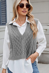 Cable-Knit V-Neck Sweater Vest - Trendsi - Flyclothing LLC