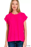 Zenana Slub Cuffed Sleeve Tee - Trendsi - Flyclothing LLC