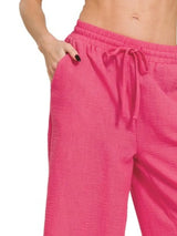 Zenana Woven Crepe Elastic Band Waist Cropped Pants - Trendsi - Flyclothing LLC