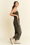 Davi & Dani Leopard Spaghetti Straps Wide Leg Jumpsuit - Trendsi