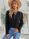 Button Detail Long Sleeve Knit Top - Trendsi - Flyclothing LLC