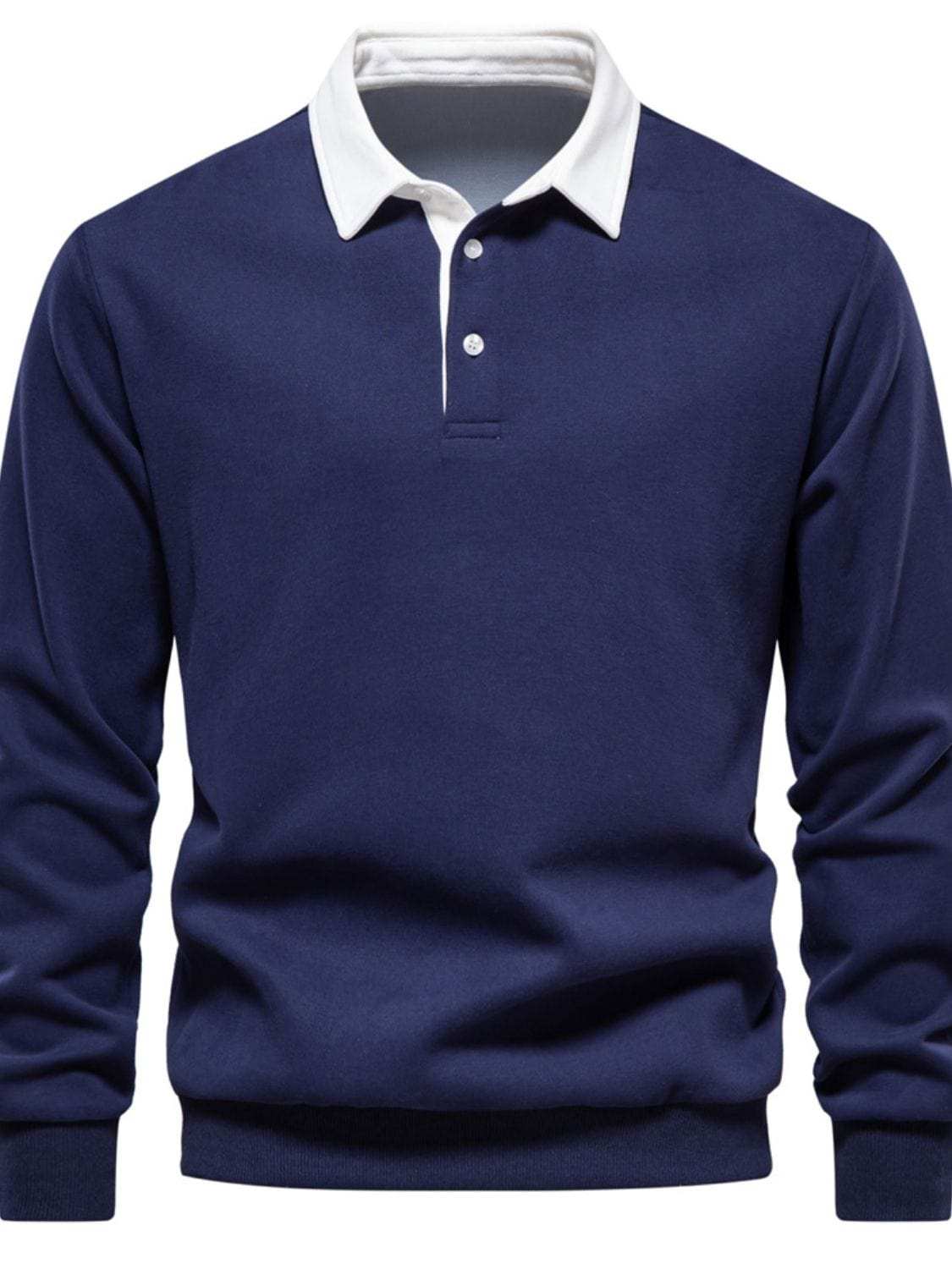Men's Quarter Button Collared Neck Long Sleeve Polo - Trendsi - Flyclothing LLC