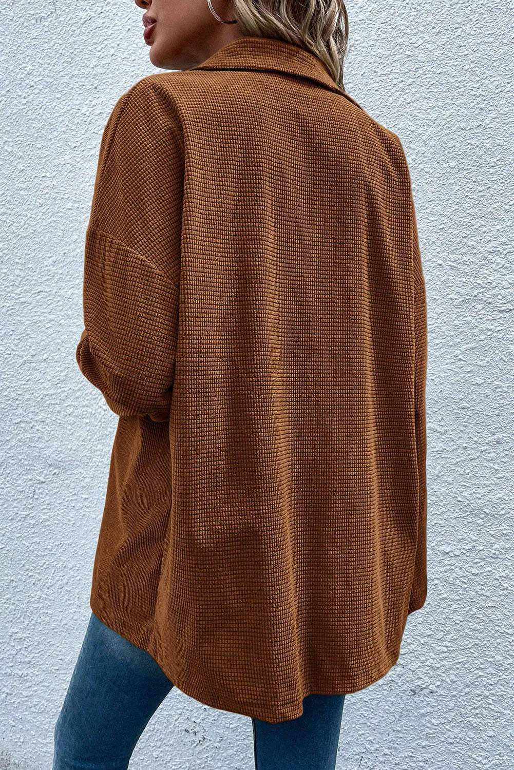 Pocketed Snap Down Long Sleeve Jacket - Trendsi - Flyclothing LLC