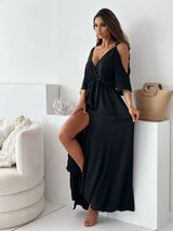Tied Shoulder Slit Maxi Dress - Trendsi - Flyclothing LLC