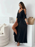Tied Shoulder Slit Maxi Dress - Trendsi