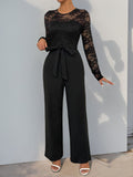 Perfee Lace Round Neck Long Sleeve Jumpsuit - Trendsi