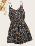 Printed V-Neck Spaghetti Strap Romper - Trendsi