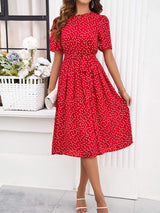 Printed Round Neck Short Sleeve Dress - Trendsi - Flyclothing LLC