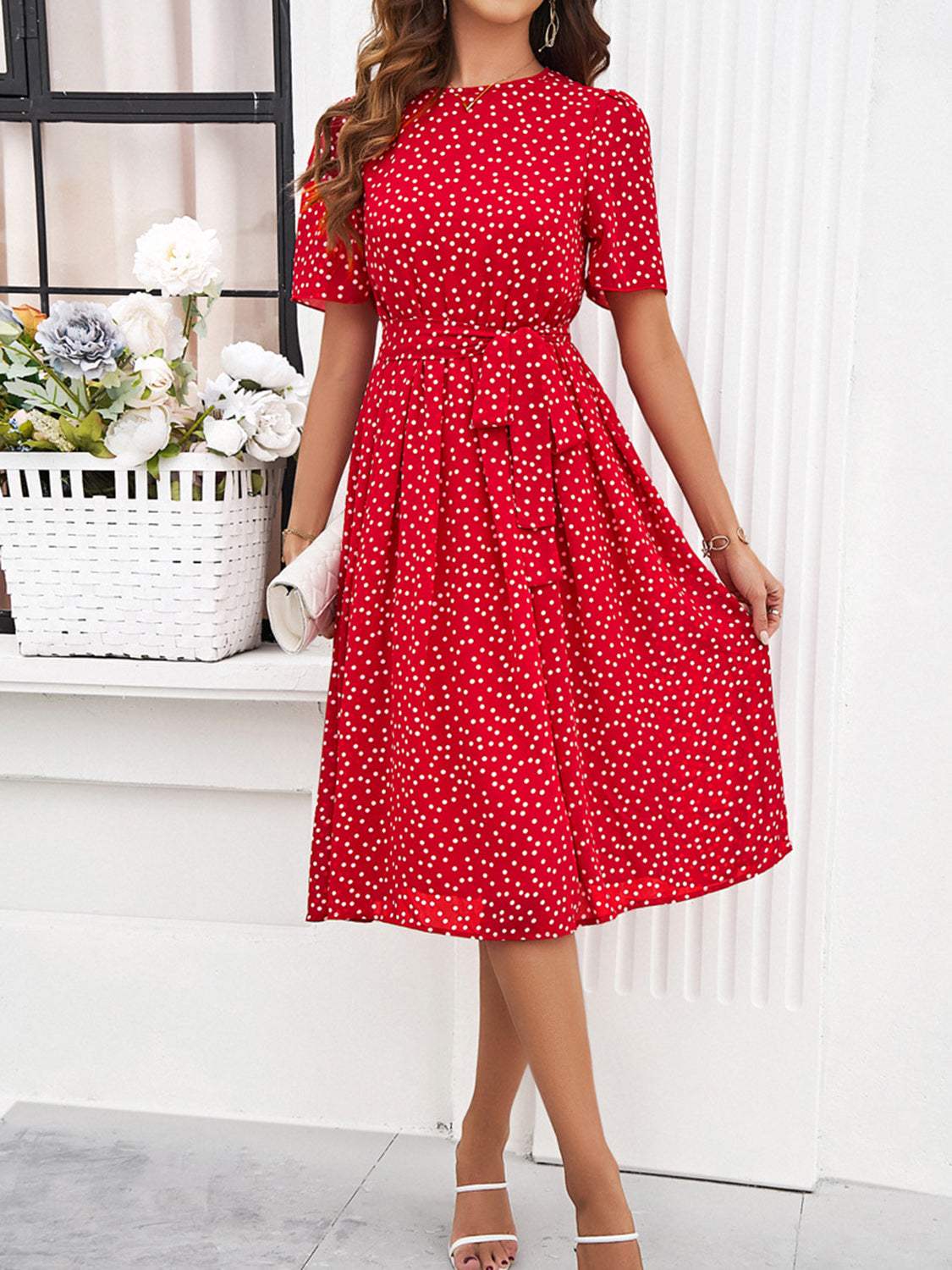 Printed Round Neck Short Sleeve Dress - Trendsi - Flyclothing LLC