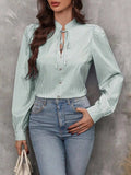 Striped Tie Neck Long Sleeve Blouse - Trendsi - Flyclothing LLC