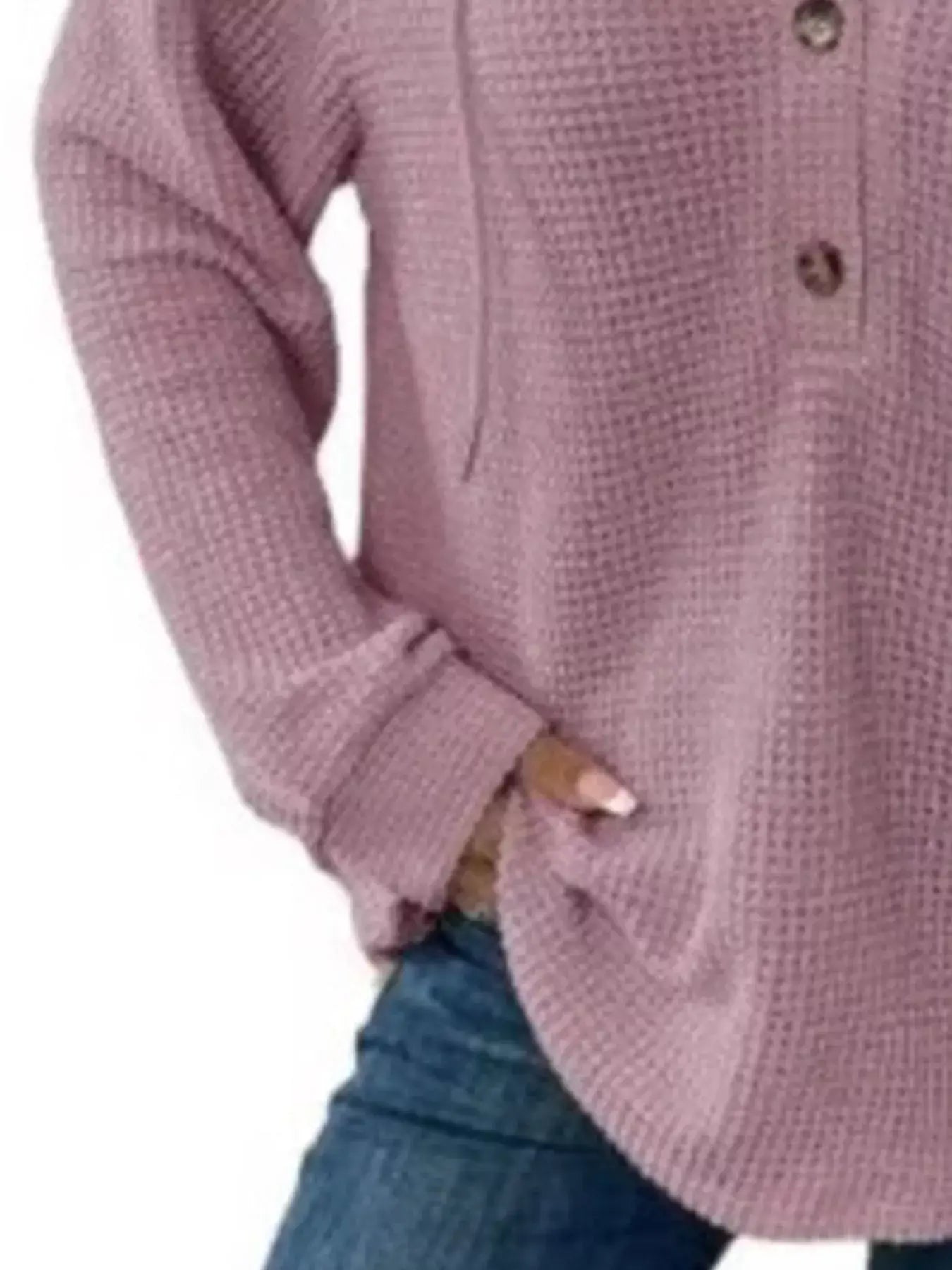 Full Size Button Detail Waffle Knit Hoodie Plus Size - Trendsi - Flyclothing LLC
