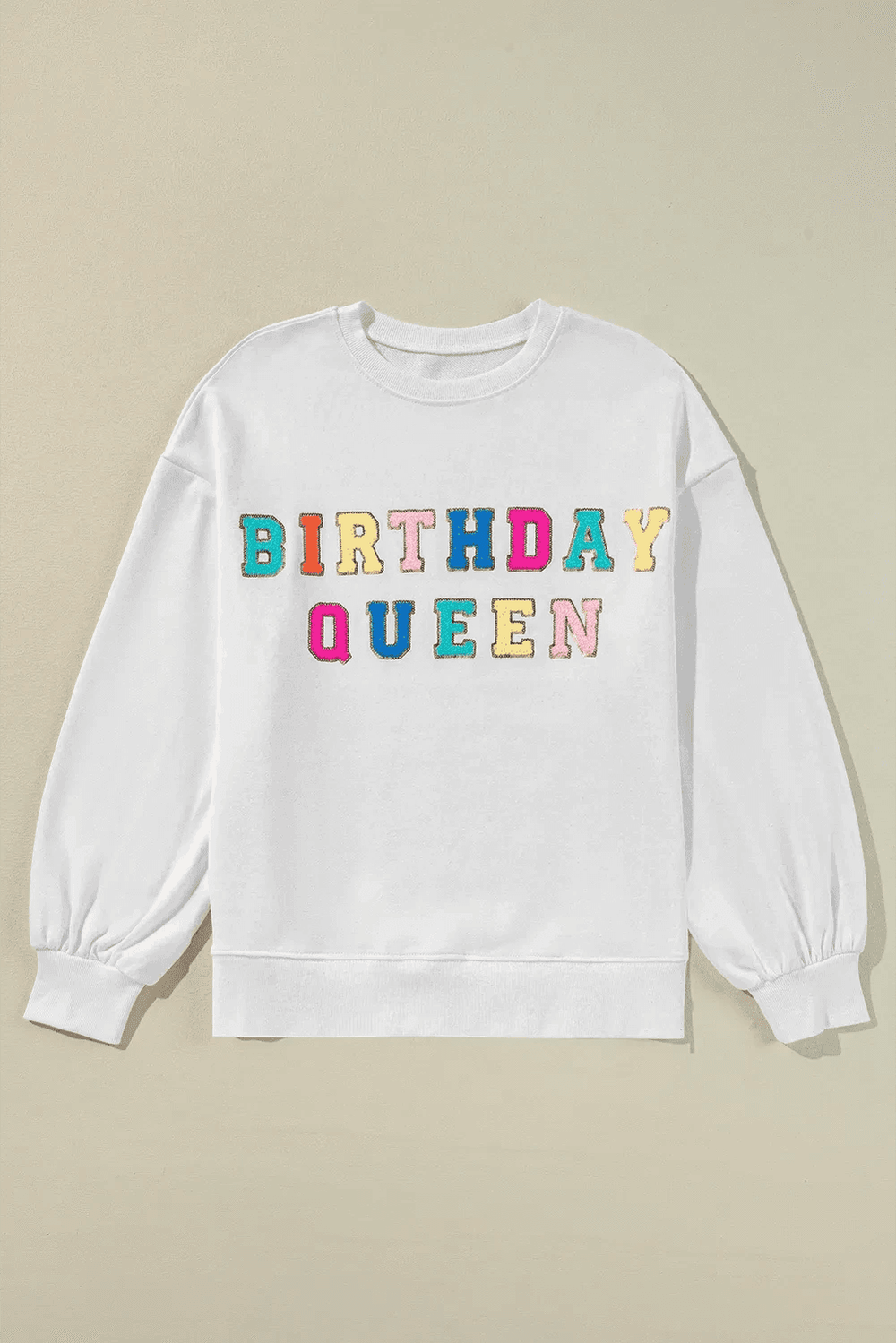 BIRTHDAY QUEEN Sequin Round Neck Long Sleeve Sweatshirt - Trendsi - Flyclothing LLC