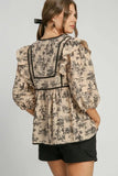 Umgee Ruffled Tie Neck Puff Sleeve Babydoll Blouse - Trendsi
