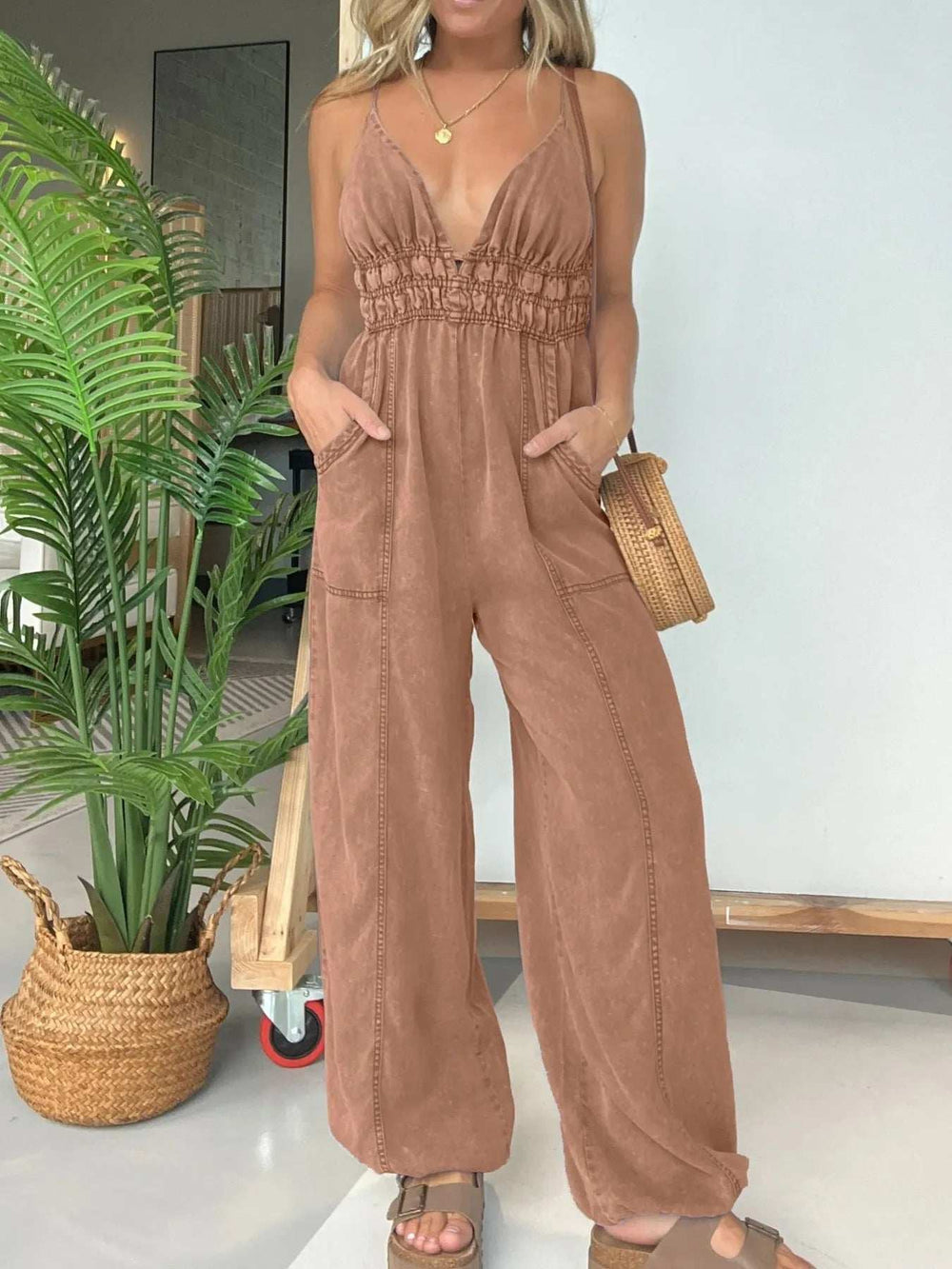 Full Size Wide Leg Spaghetti Strap Jumpsuit Plus Size - Trendsi - Flyclothing LLC