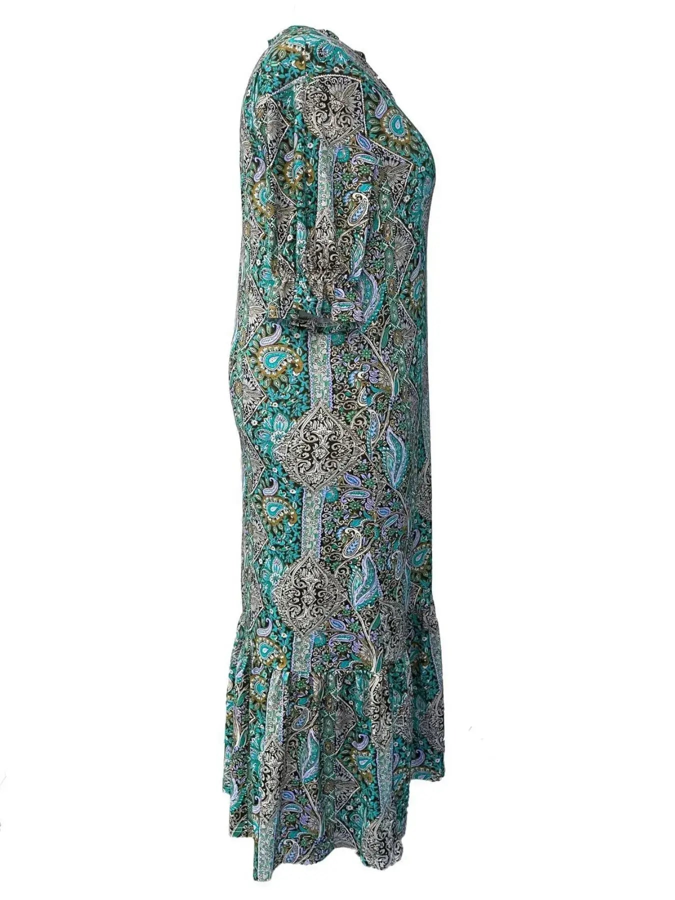 Full Size Bohemian Paisley Print Ruffle Hem Midi Dress Plus Size - Trendsi - Flyclothing LLC
