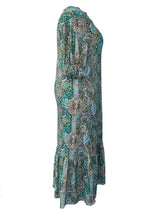 Full Size Bohemian Paisley Print Ruffle Hem Midi Dress Plus Size - Trendsi - Flyclothing LLC