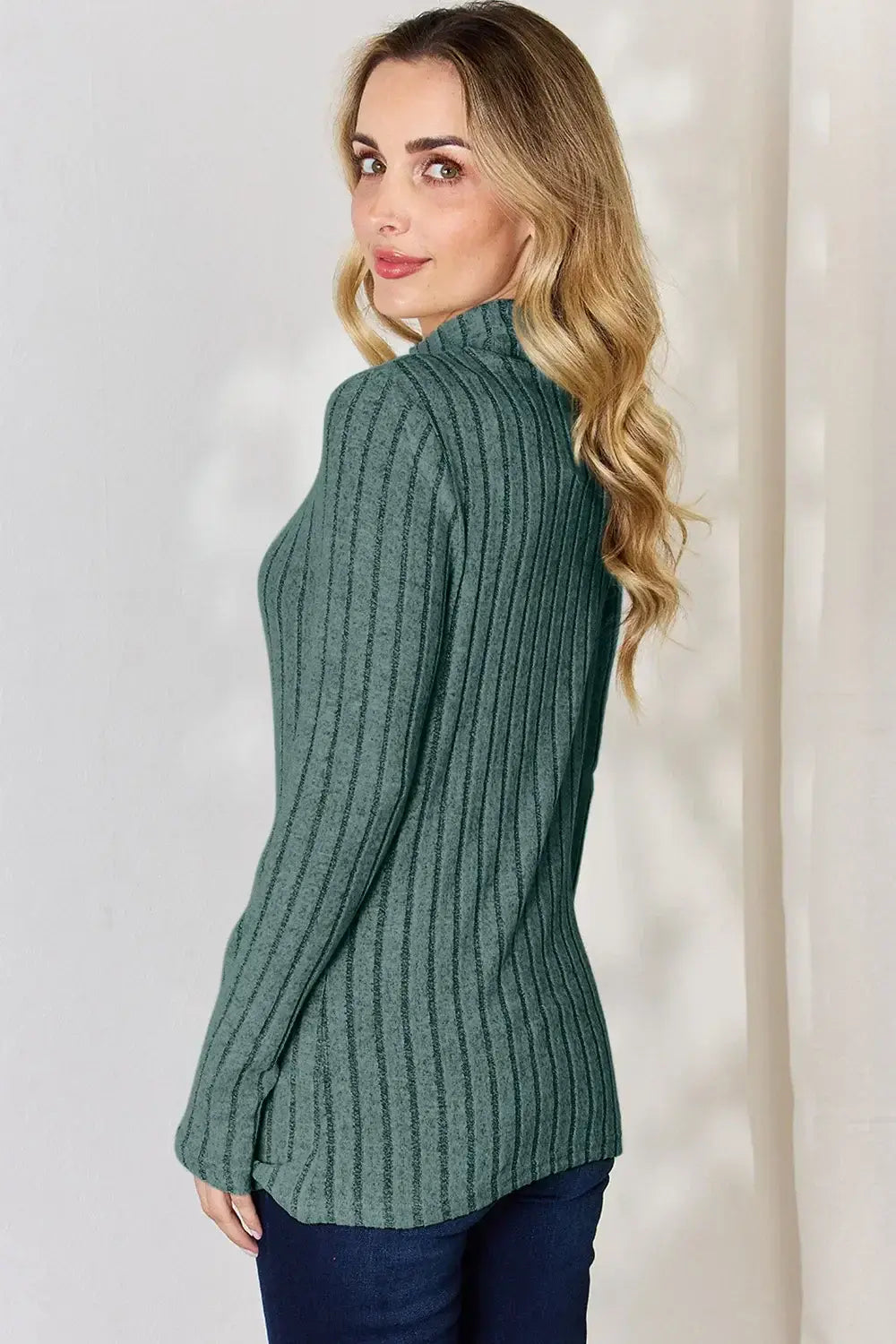 Basic Bae Full Size Ribbed Mock Neck Long Sleeve T-Shirt - ShopBasicbae - Flyclothing LLC