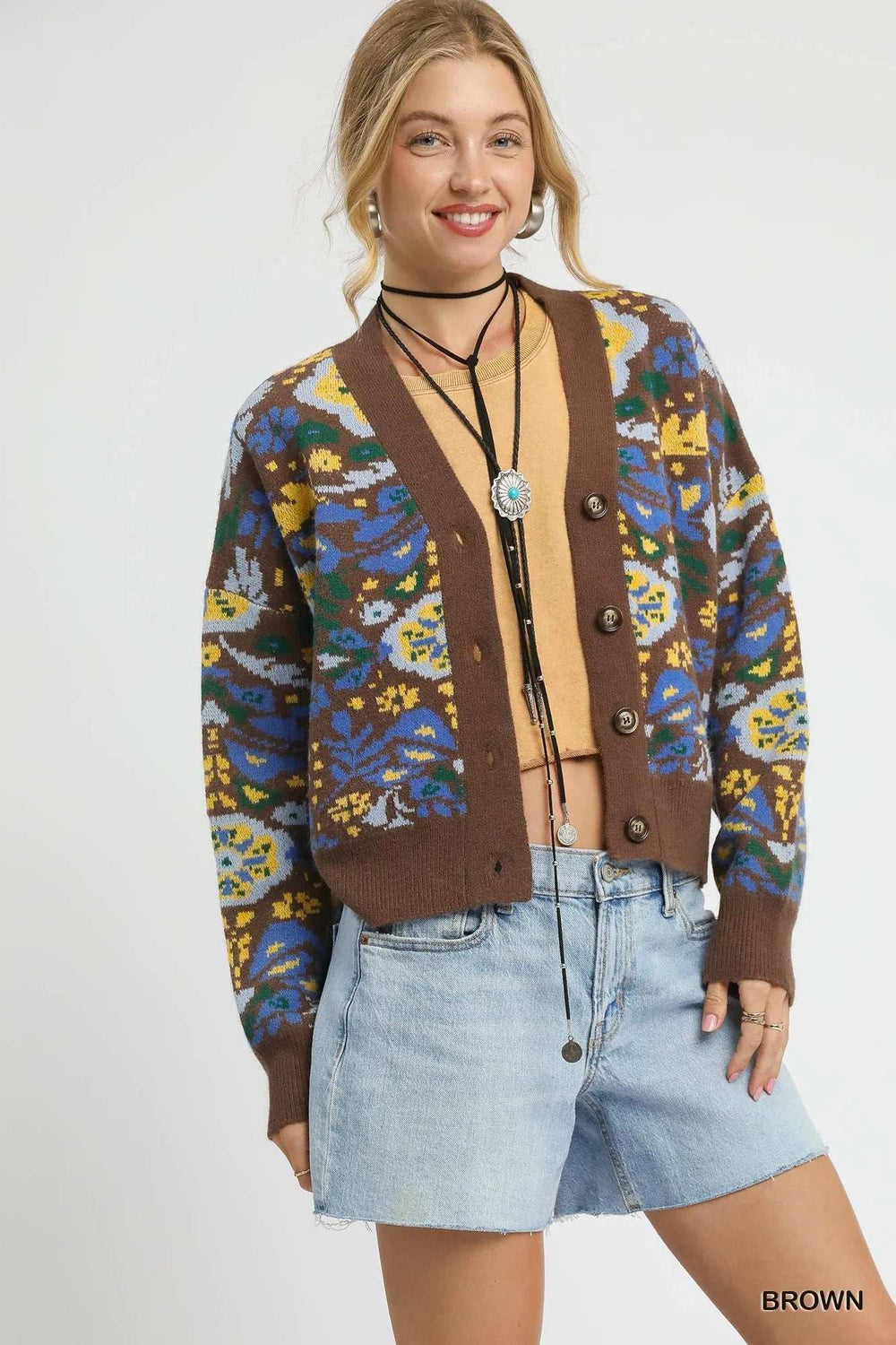Umgee Floral Knit Button-Up Cardigan - Trendsi - Flyclothing LLC