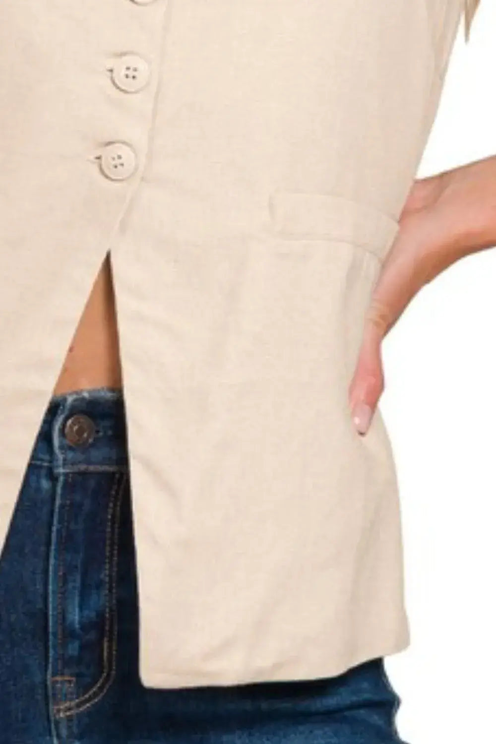 Zenana Linen Tie-back 4-button Vest with Lining - Trendsi - Flyclothing LLC