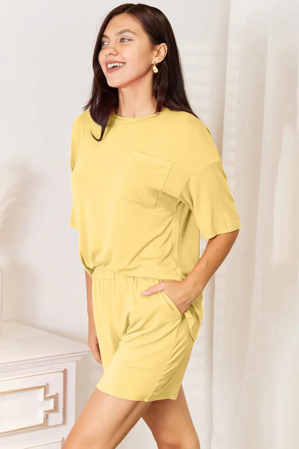 Basic Bae Bamboo Full Size Round Neck Drop Shoulder T-Shirt and Shorts Set - ShopBasicbae - Flyclothing LLC