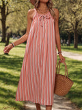 Striped Tie Neck Midi Cami Dress - Trendsi