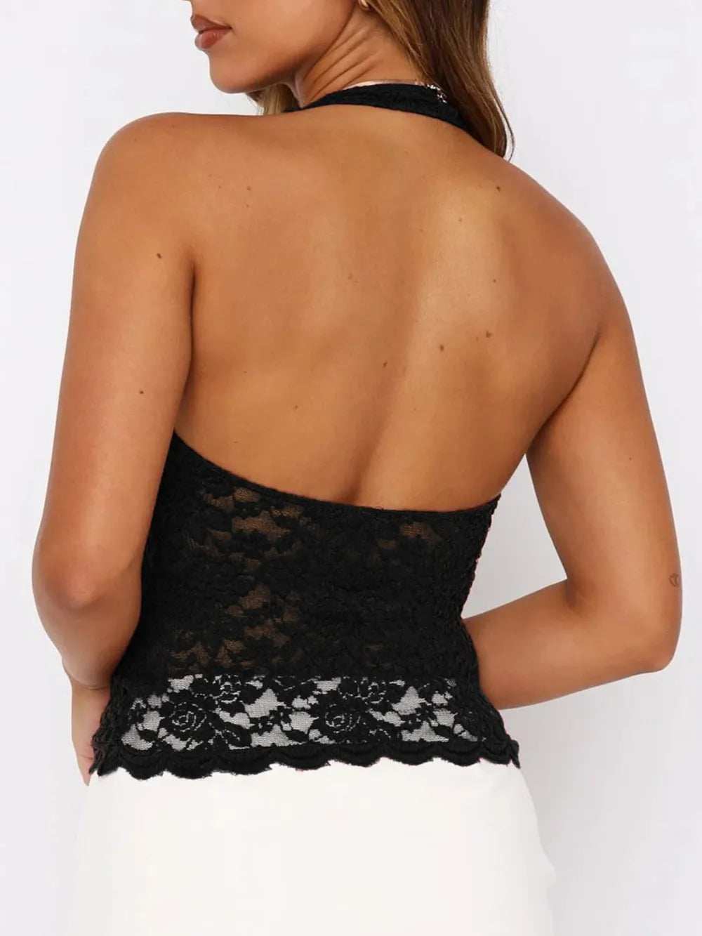 Lace Backless Halter Neck Cami - Trendsi - Flyclothing LLC