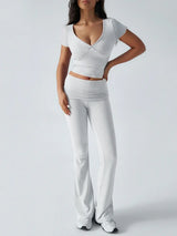 Devine Short Sleeve Top and Bootcut Legging Set - Trendsi - Flyclothing LLC