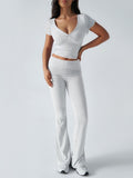 Devine Short Sleeve Top and Bootcut Legging Set - Trendsi