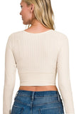 Zenana Ribbed Surplus Waist Band Long Sleeve Top - Trendsi
