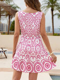 Printed V-Neck Sleeveless Mini Dress - Trendsi