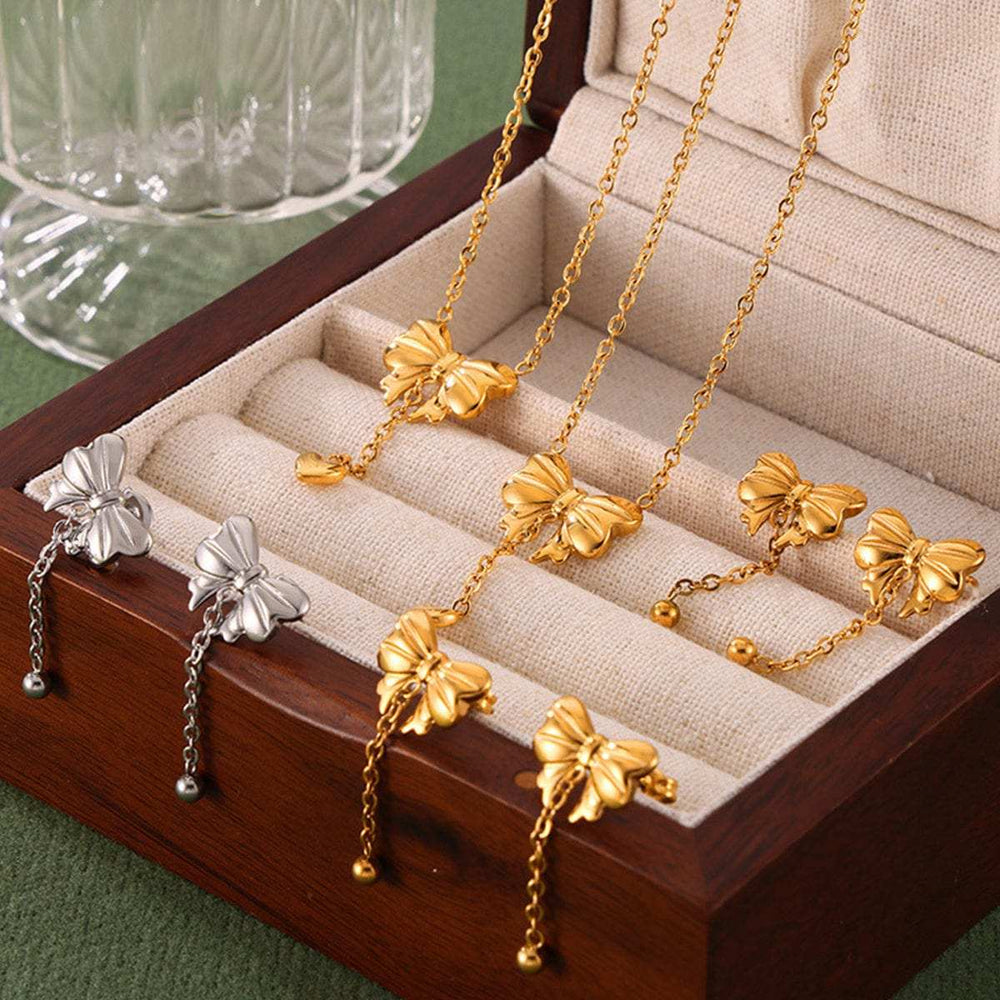 Titanium Steel Gold-Plated Bow Pendant Necklace - Trendsi - Flyclothing LLC